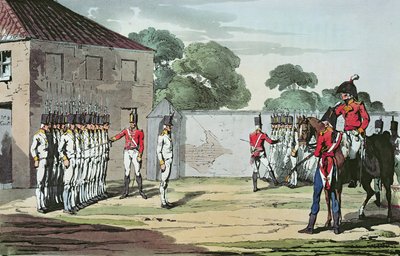 ソルジャーズドリリング、1807（カラーエッチング） 作： John Augustus Atkinson